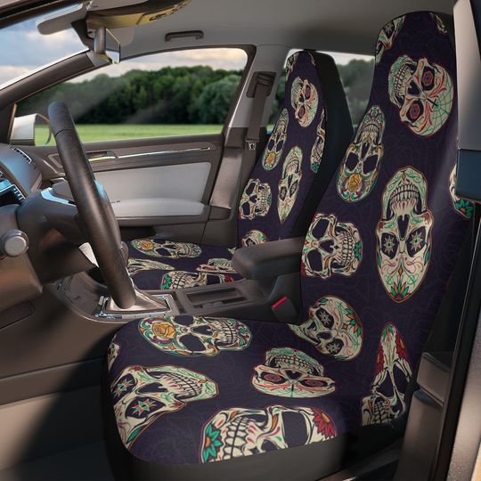Discover Day of the Dead Calavera Sugar Skull Car Seat Covers