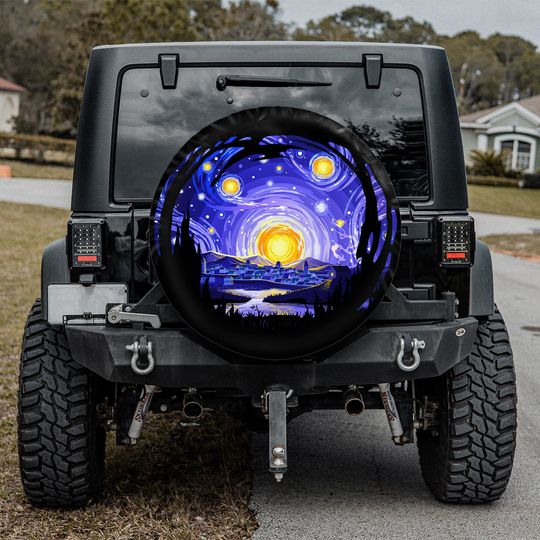 Discover Moon Night Light Spare Tire Cover - Stylish Camper Decor