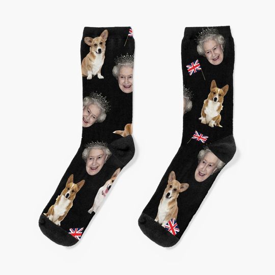 Discover Queen Elizabeth and corgis pattern Socks