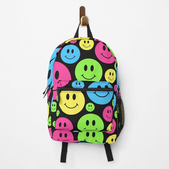 Discover Smiley Face Pattern 90s Rave Backpack