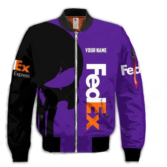 Discover FedEx Express Skull custom name Quilt Bomber Jacket for Postal Worker