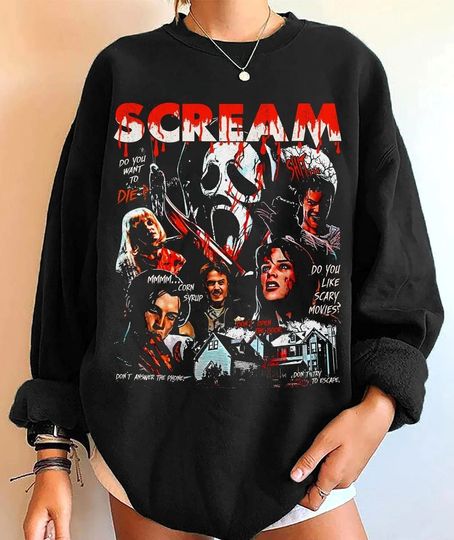 Discover Scream Movie Characters Sweatshirt, Horror Movie Fan Sweatshirt