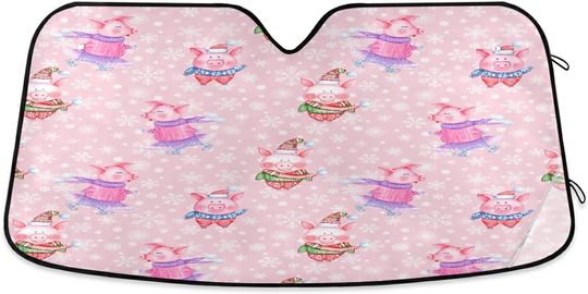 Discover Christmas Pigs Snowflakes Front Windshield Sunshade Foldable Windshield Sunscreen