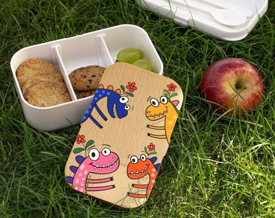 Discover Dinosaur and Flower Lunch Box Food Bento Lunch Box