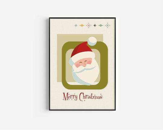 Discover Santa Print, Christmas Printable, Santa Printable, Mid Century, Santa, Christmas poster