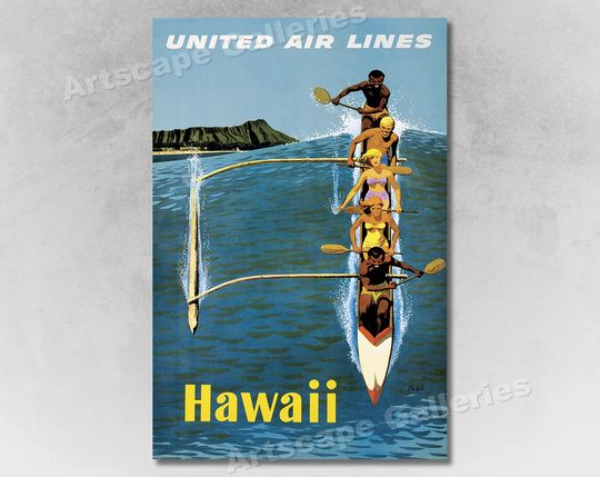 Discover 1960s Hawaii Outrigger Canoe - Classic Vintage Style Travel Poster