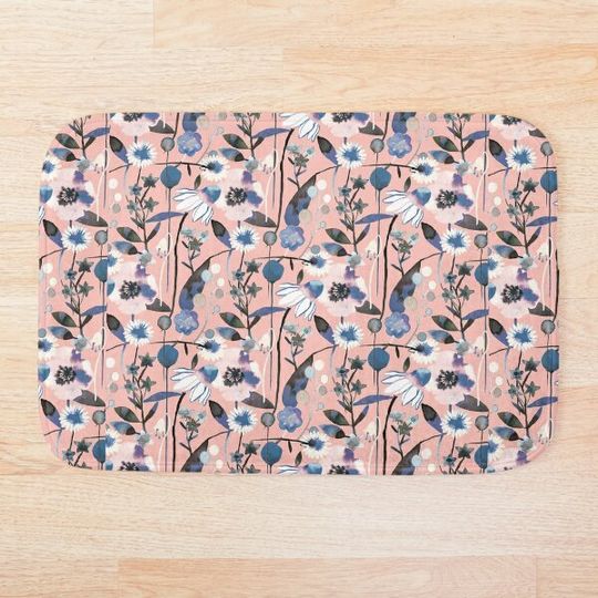 Discover Pink pastel flowers pattern Bath Mat