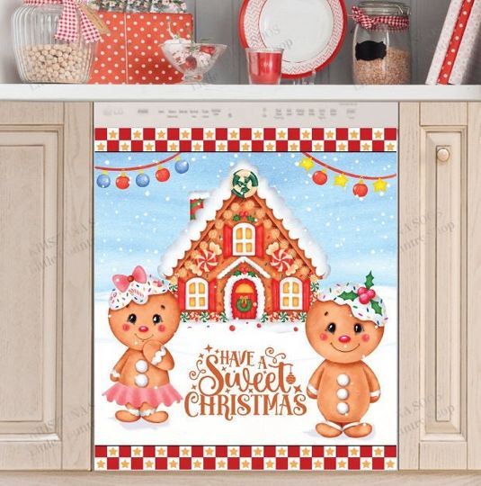 Discover Sweet Christmas Gingerbread Couple Dishwasher Cover