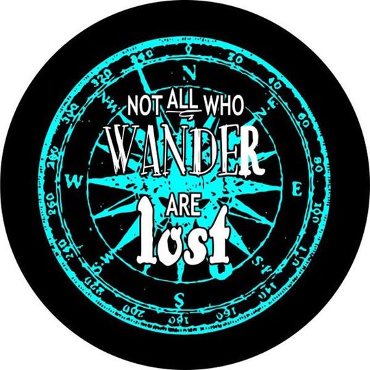 Discover Not All Who Wander Are Lost Compass Blk Background & Teal Spare Tire Cover