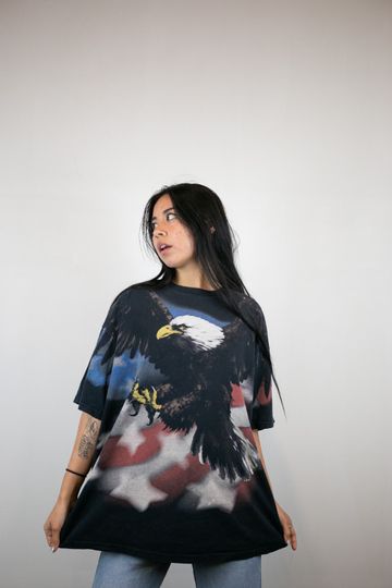 Discover Vintage Liquid Blue Eagle All Over Print Shirt