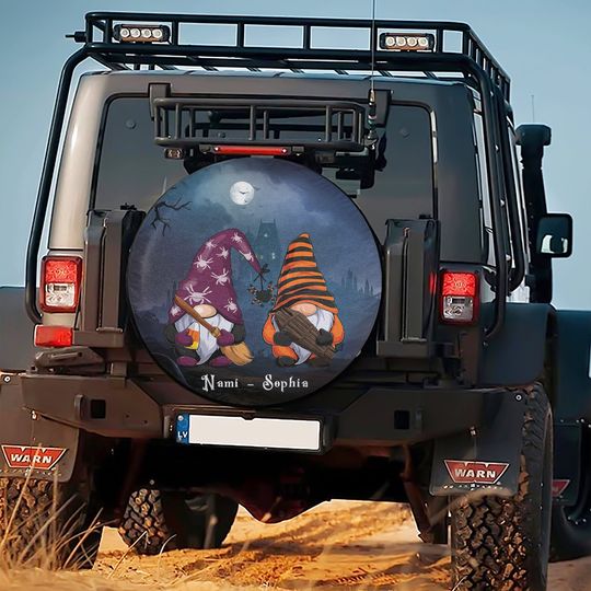Discover Gnomes Halloween Spare Tire Cover, Custom Name Tire Cover