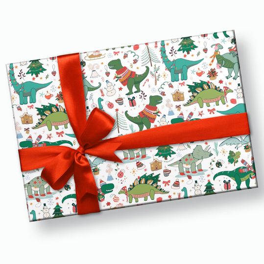 Discover Dinosaur Holiday Gift Wrap, Fun Christmas Paper