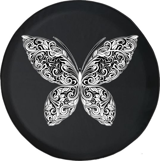 Discover Pretty Black and White Butterfly Girl Spare Tire Cover