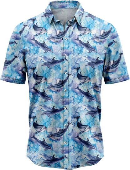 Discover Dolphin Hawaiian Shirt for Men Summer Button Down Hawaiian Shirts