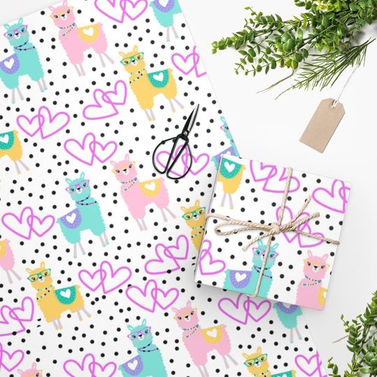 Discover Llamas & Hearts Wrapping Paper
