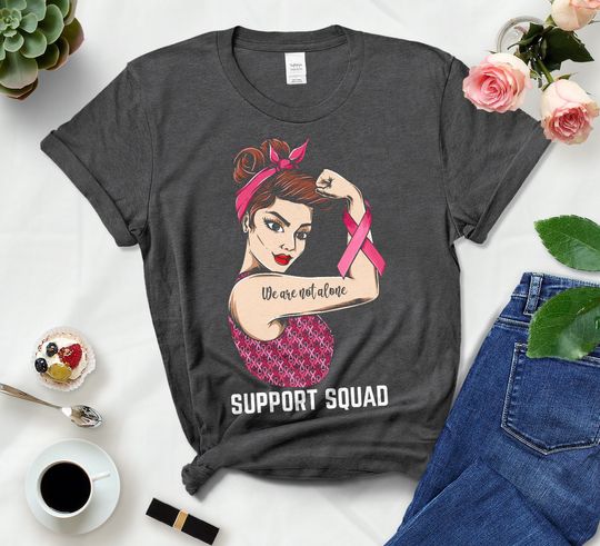 Discover Support Squad T-Shirt For Women, Rosie The Riveter Pink Ribbon Fighting Cancer Shirt