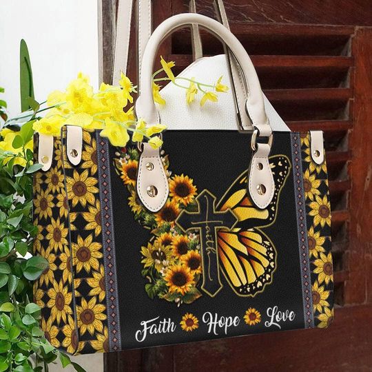 Discover Sunflower Butterfly Faith Hope Love Leather Bag