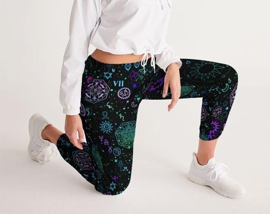 Discover Celestial Print Joggers Women, Womens Track Pants, Festival Clothing, Trendy Joggers, Womens Trousers, Trippy Mushroom Pants, Rave Outfit