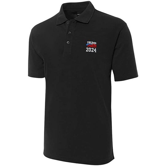 Discover Trump 2024 U.S. Flag Embroidered Short Sleeve Polo Shirts Classic Embroidery Men's Polo Shirt