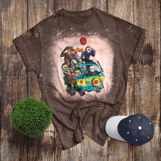Discover Horror Movie Mystery Machine Funny Party Bleached Shirt
