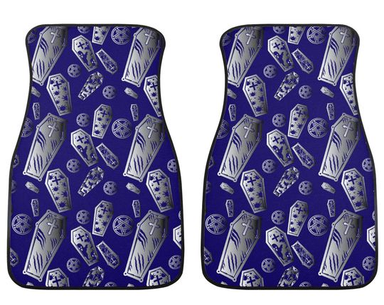 Discover Blue Coffin Car Floor Mats, Halloween Car Mats