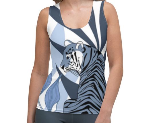 Discover Tank Top, Top with Leopard in blue tones