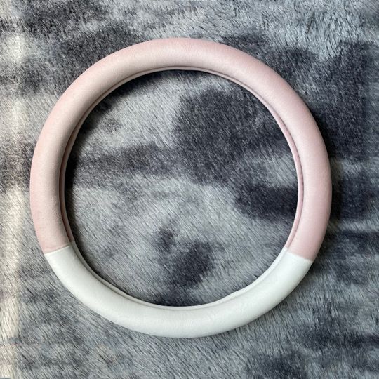 Discover Pink white stitching Steering Wheel Cover, short plush Car Accessories