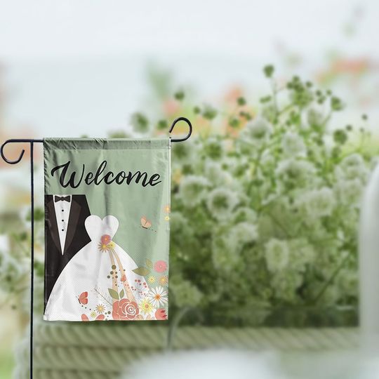 Discover Welcome Garden Flag House Flag,  Bride and Groom Garden Flag