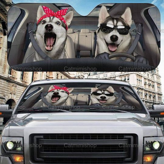 Discover Husky Car Sun Shade, Funny Husky Couple Car Sunshade