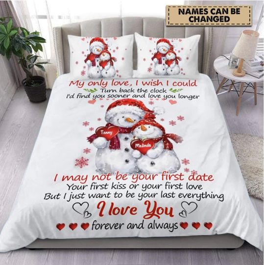 Discover Personalized Snowman Couple Bedding Sets