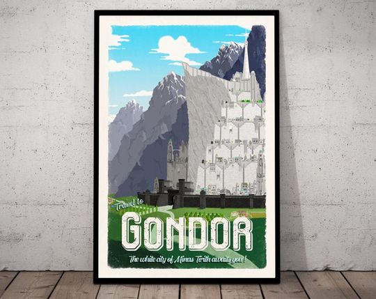 Discover Gondor / Minas Tirith Travel Poster - Vintage Lord of the Rings Art