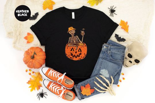 Discover Pumpkin Skeleton Shirt, Funny Halloween Shirt