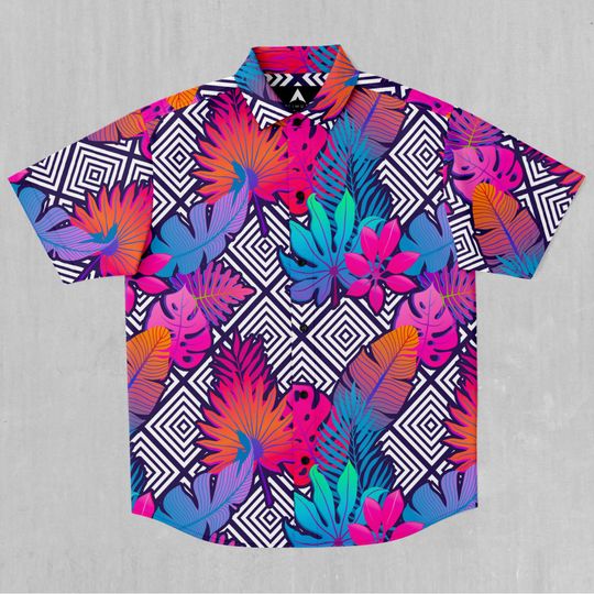 Discover Vault Tropic Floral Short Sleeve Button Down Collared Hawaiin Shirt