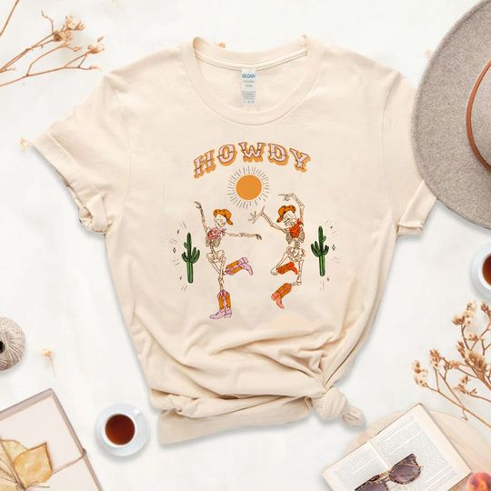 Discover Cowboy Cowgirl Skeletons Dancing Howdy Vintage T-Shirt