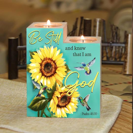 Discover Hummingbird Sunflower Be Still and Know That I Am God Candle Holder