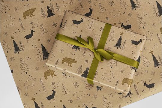 Discover Bear and Reindeer Design on Kraft Gift Wrapping Paper