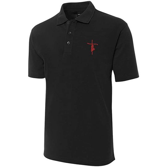 Discover Jesus Cross Embroidered Short Sleeve Polo Shirts Classic Embroidery Men's Polo Shirt