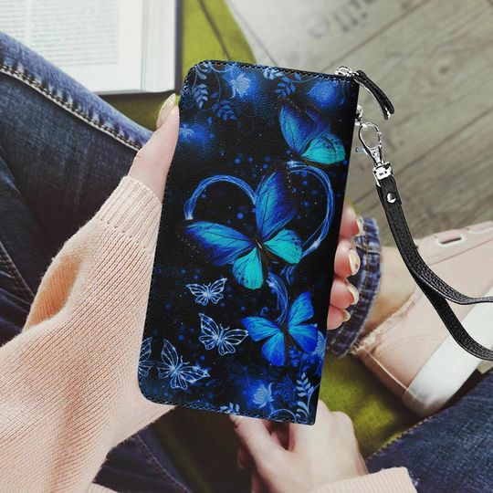Discover Blue Heart Twinkle Butterfly Leather Wallet