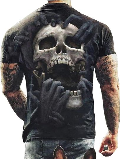 Discover 3D Skull Shirts for Men Graphic Cool Printed Short Sleeve Muscle Tshirts Men's Casual Regular Crew Neck T-Shirt Tops