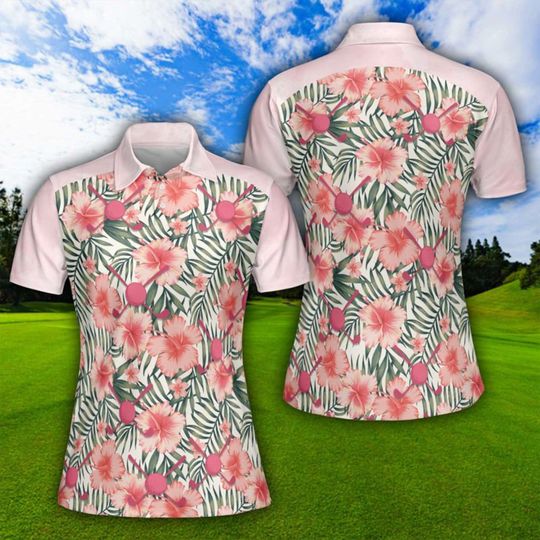 Discover Golfing Hibiscus Tropical Floral Forest Style Polo Shirt