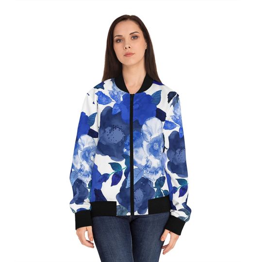Discover Custom Blue Flower Women's Bomber Jacket