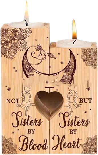 Discover To My Sister by Heart Candle Holder - Heart-Shaped Wooden Candle Holder