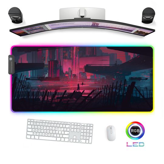 Discover RGB Gaming Mouse pad Desk Mat Led Mousepad Scifi City Neon Cyberpunk