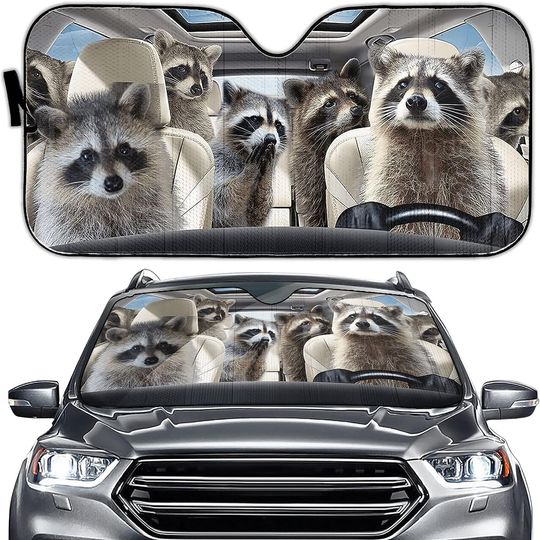 Discover Animal Auto Sunshade, Raccoon Family Car Sunshade, Windshield Sun Shade Funny