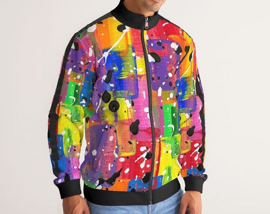 Discover Men's Stripe-Sleeve Track Jacket, Rainbow Jacket, Abstract Art Jacket
