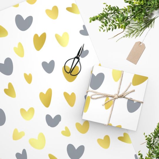 Discover Gold & Gray Heart Wrapping Paper