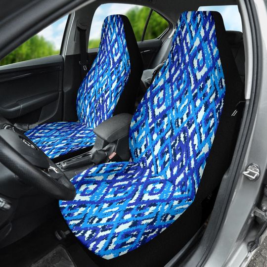 Discover Blue Ethnic Design Pattern Car Seat Covers