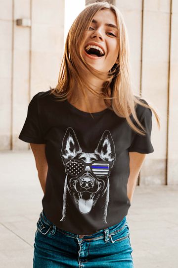 Discover Belgian Malinois K9 Unit Thin Blue Line Flag Police T-Shirt