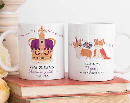 Discover Queen Elizabeth Platinum Jubilee 1952-2022 Mug | The Queen's Jubilee illustrated celebration gift for her or him party decoration keepsake