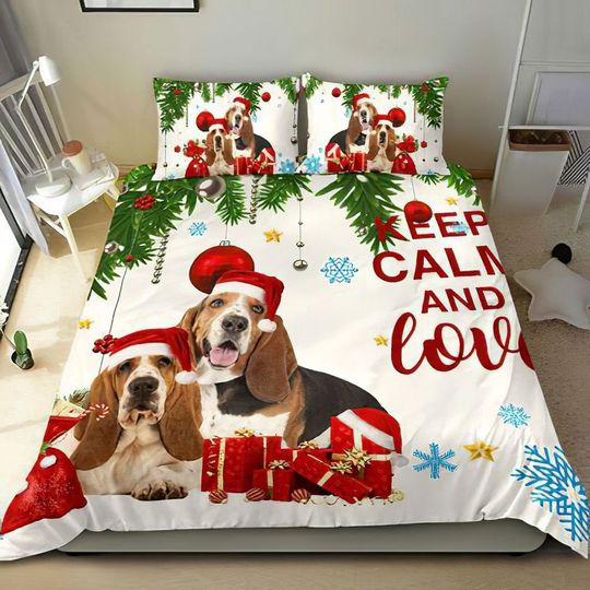 Discover Basset Hound Keep Calm And Love Christmas Bedding Sets